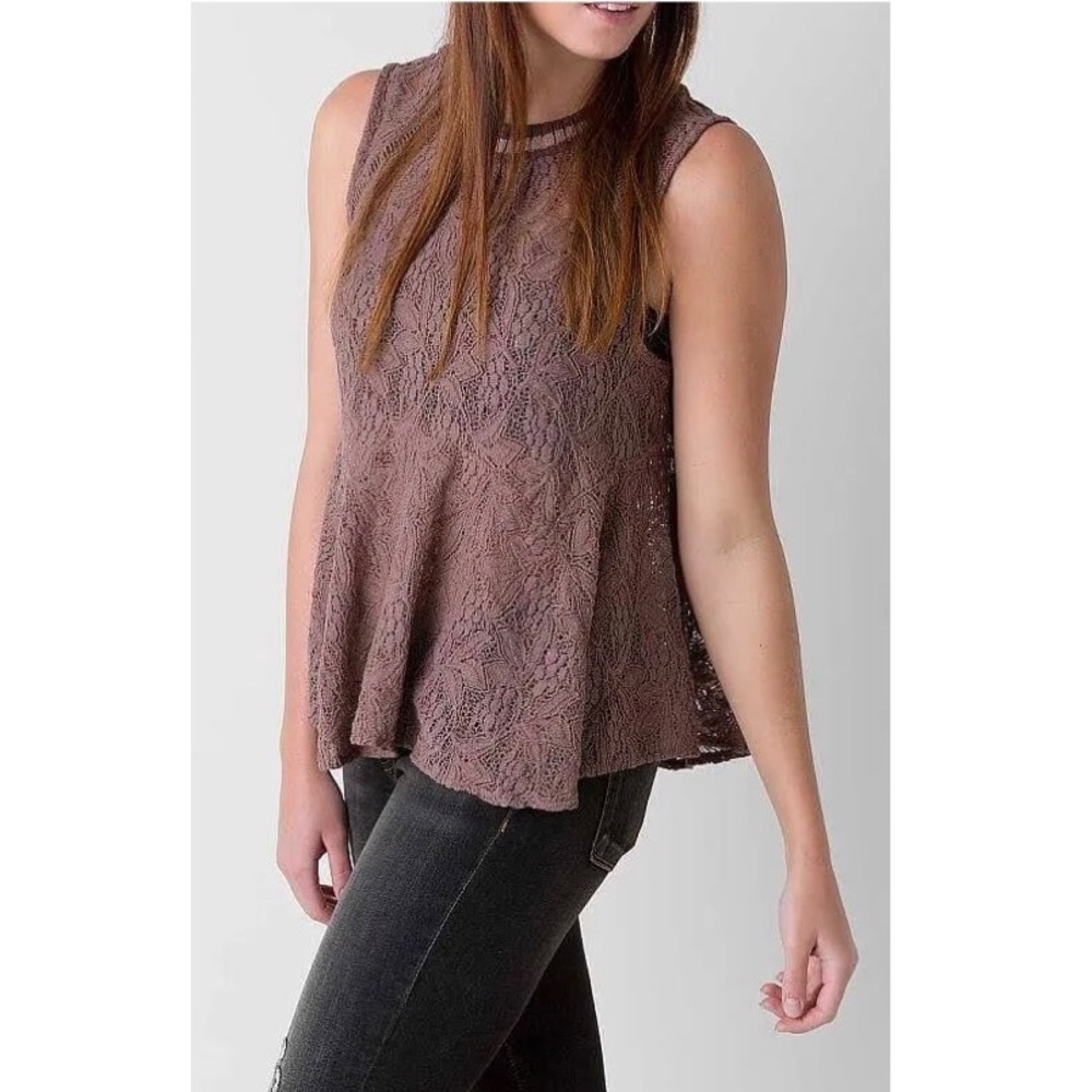 Free People Maisie Sleeveless Sheer Lace Crochet Peplum Boho Blouse Top XS NEW